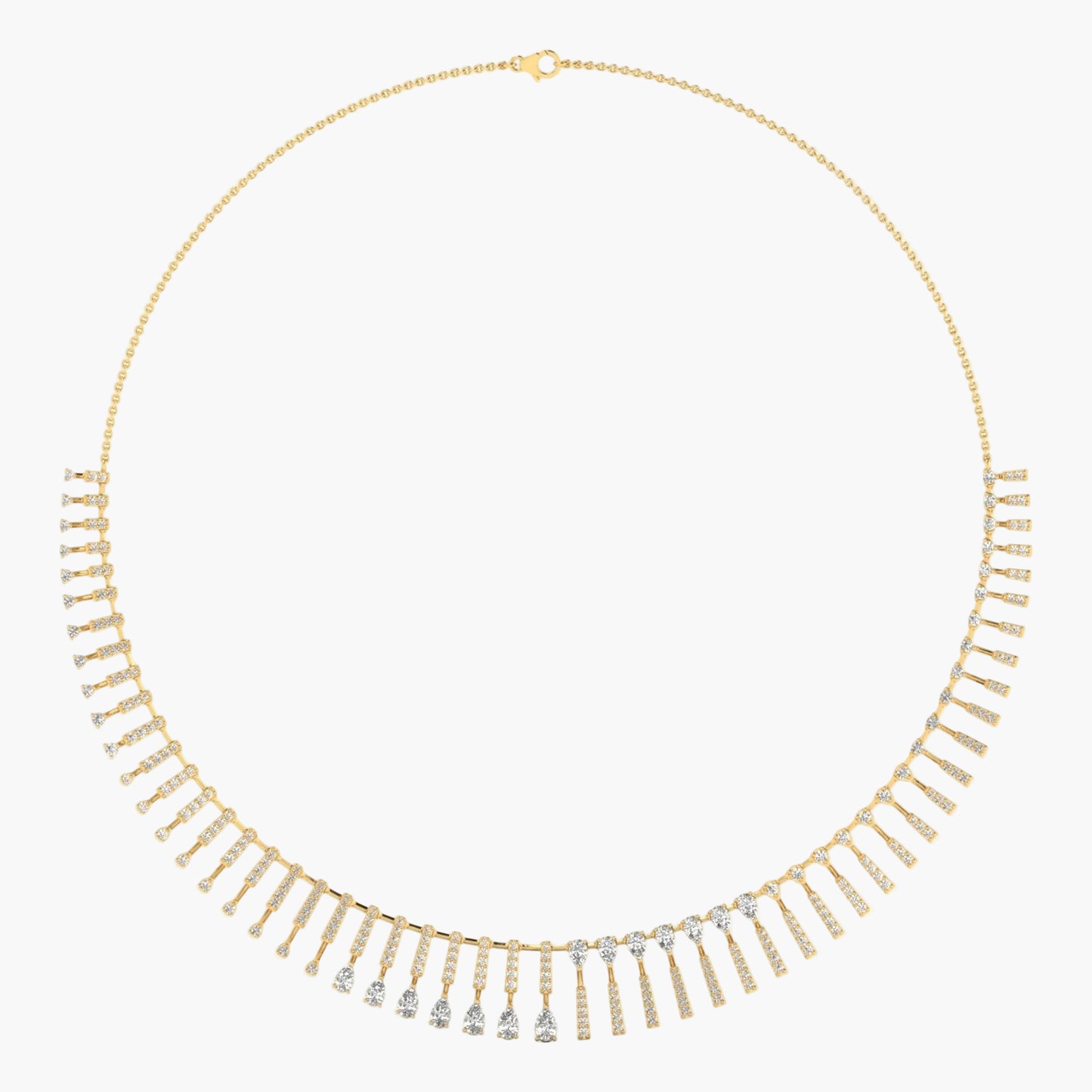 Gold necklace with fringe design on a white background, branded 'Green Lab'.