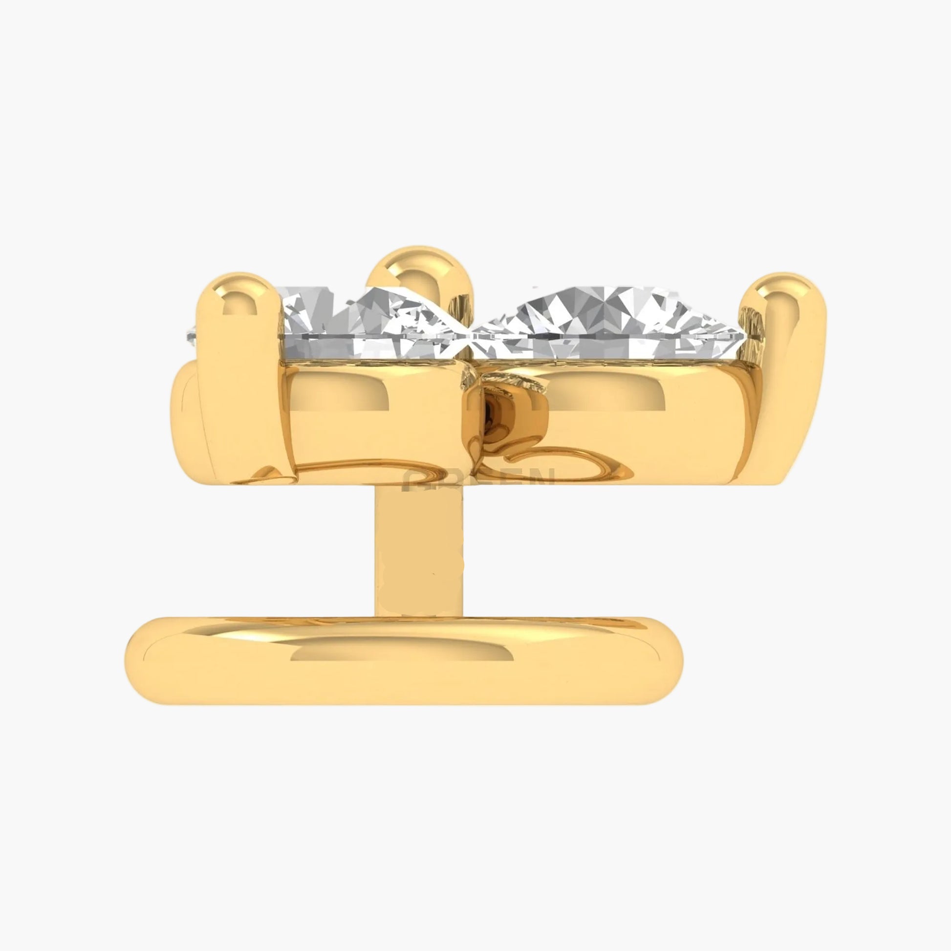 Gold earring with a clear gemstone on a white background