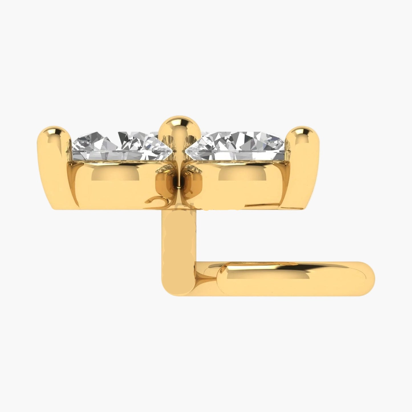 Gold earring with clear gemstones on a white background