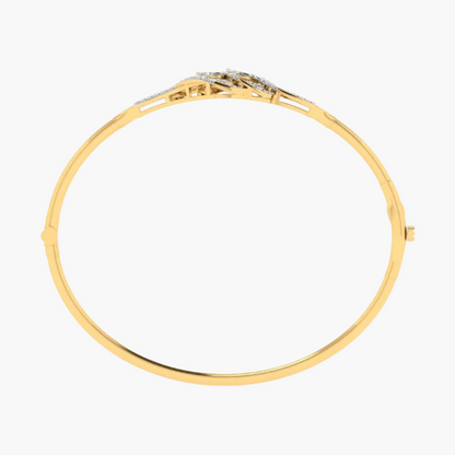 A gold bangle bracelet with a decorative floral or vine motif set with small clear stones, shown from the back on a white background with a faint GREEN LAB watermark.