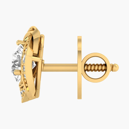 Gold earring with a clear gemstone on a white background