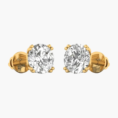 A pair of yellow gold stud earrings with oval-cut clear gemstones in a prong setting, shown against a plain white background with a faint watermark across the center.