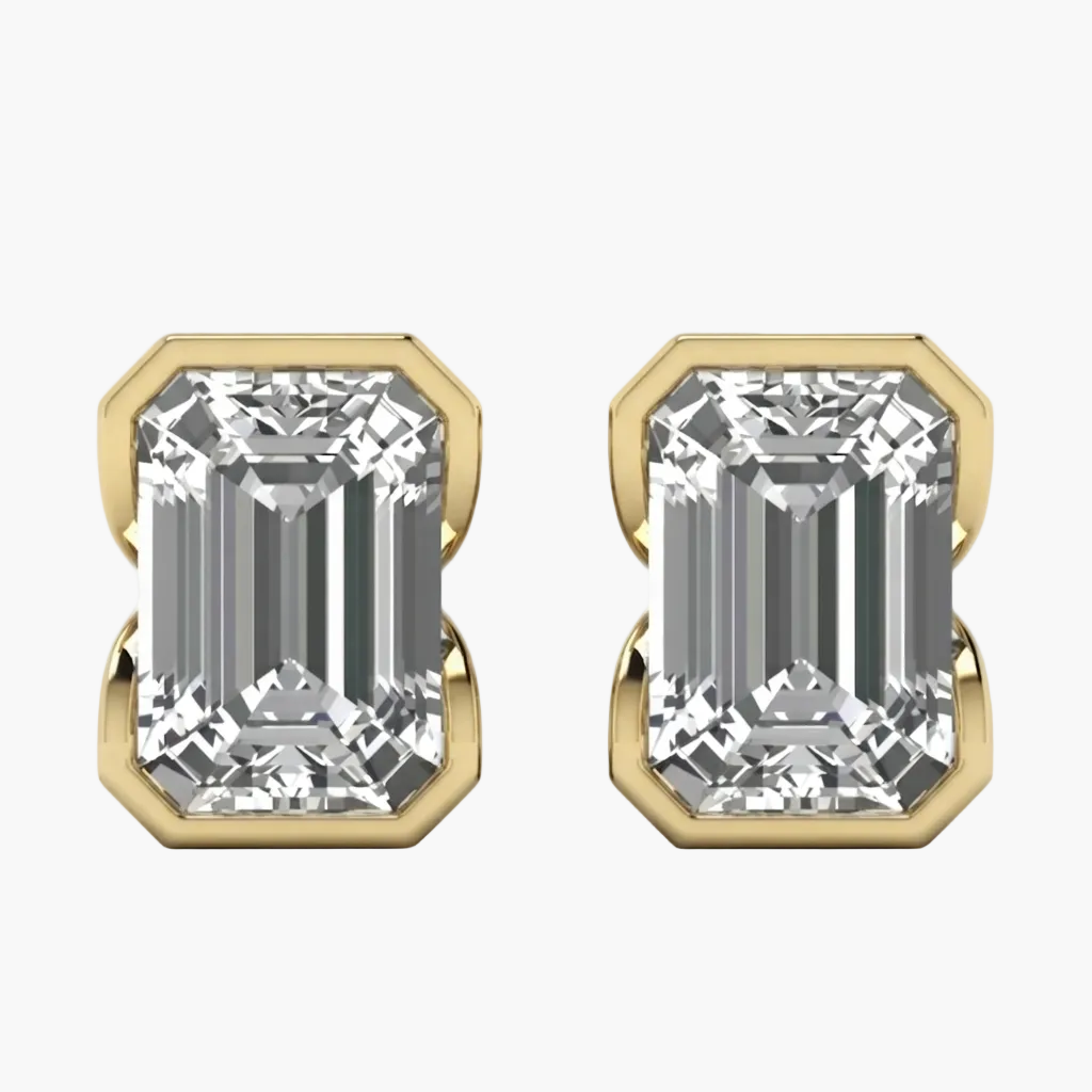 Classic Emerald-Cut Diamond Bezel Stud Earrings