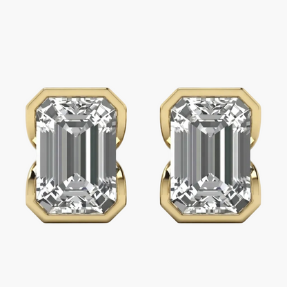 Classic Emerald-Cut Diamond Bezel Stud Earrings