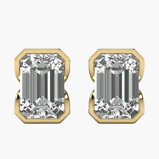 Classic Emerald-Cut Diamond Bezel Stud Earrings