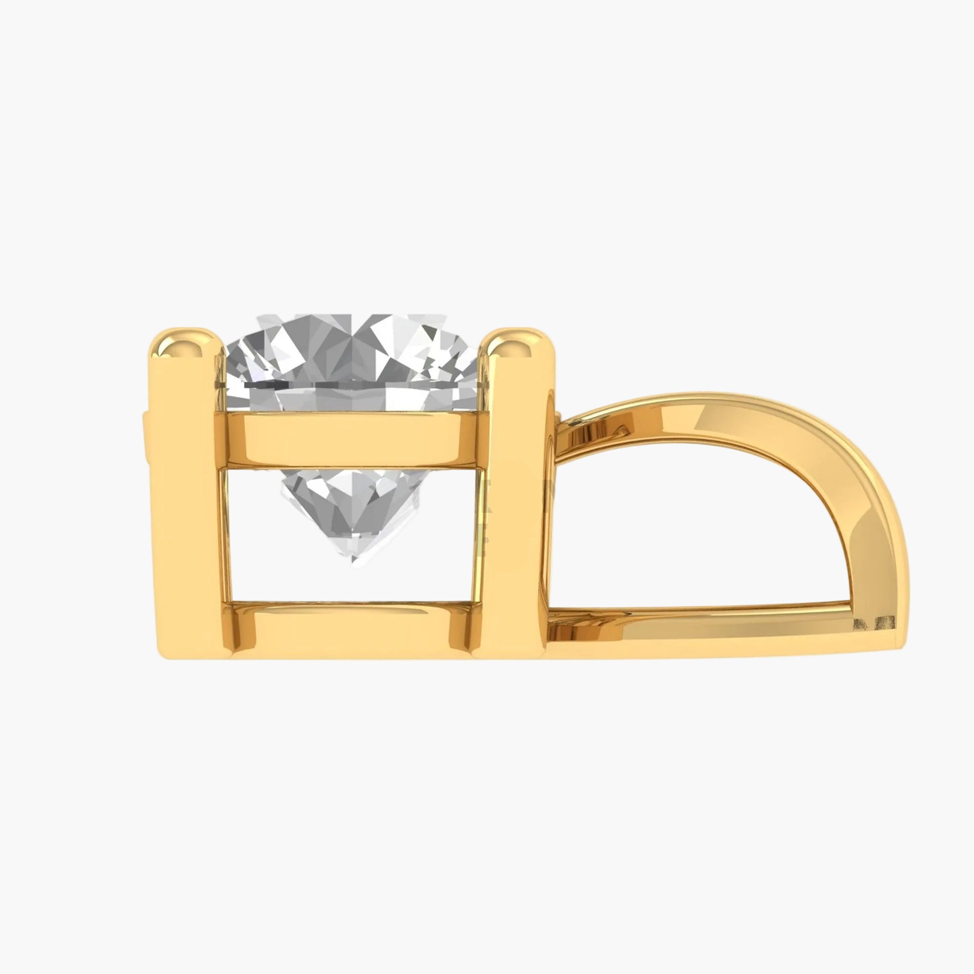 Gold earring with a clear gemstone on a white background