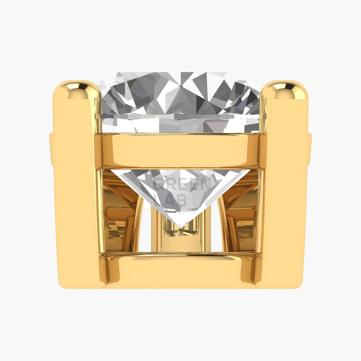 Gold ring with a large diamond on a white background