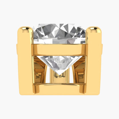 Gold ring with a large diamond on a white background