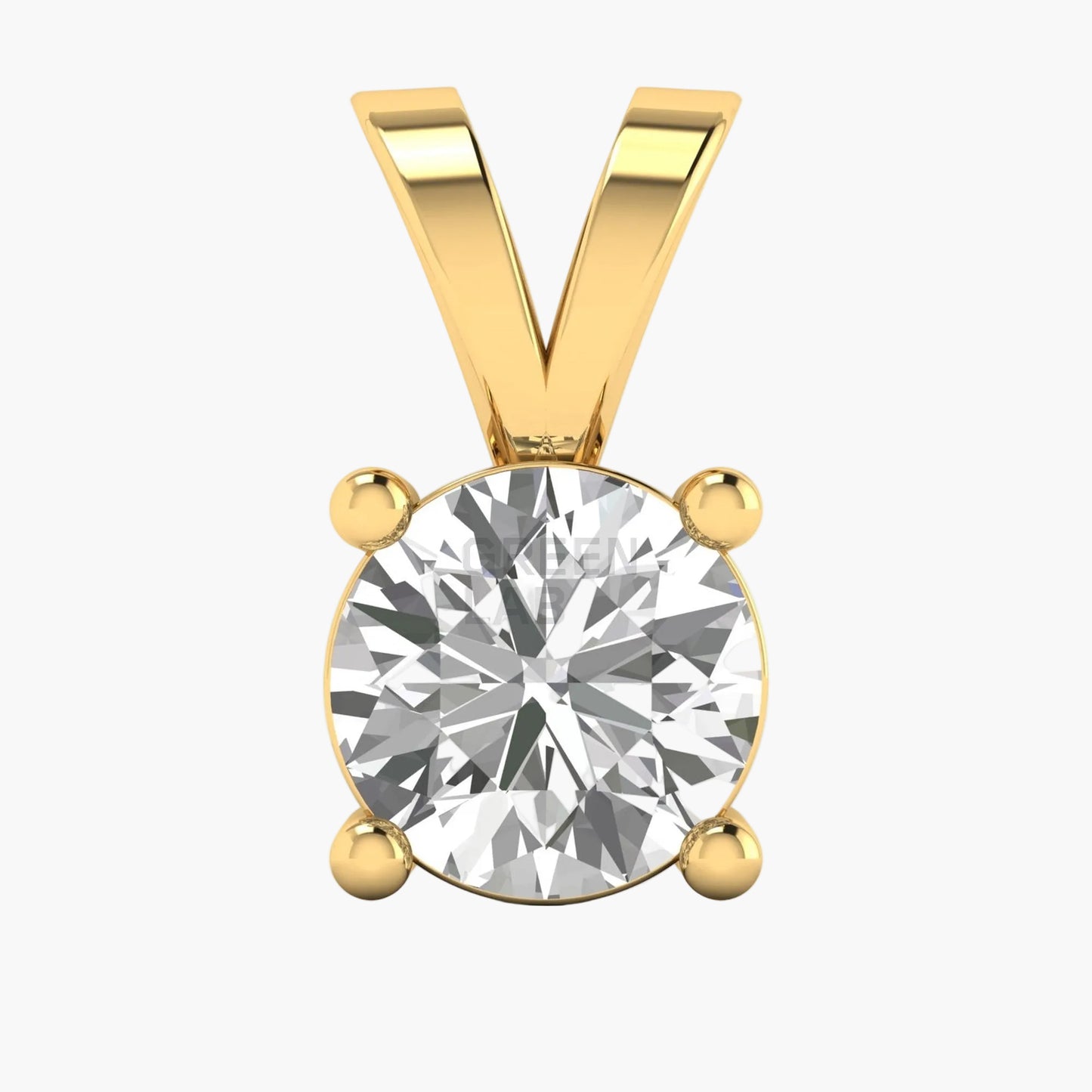 Gold pendant with a large diamond on a white background