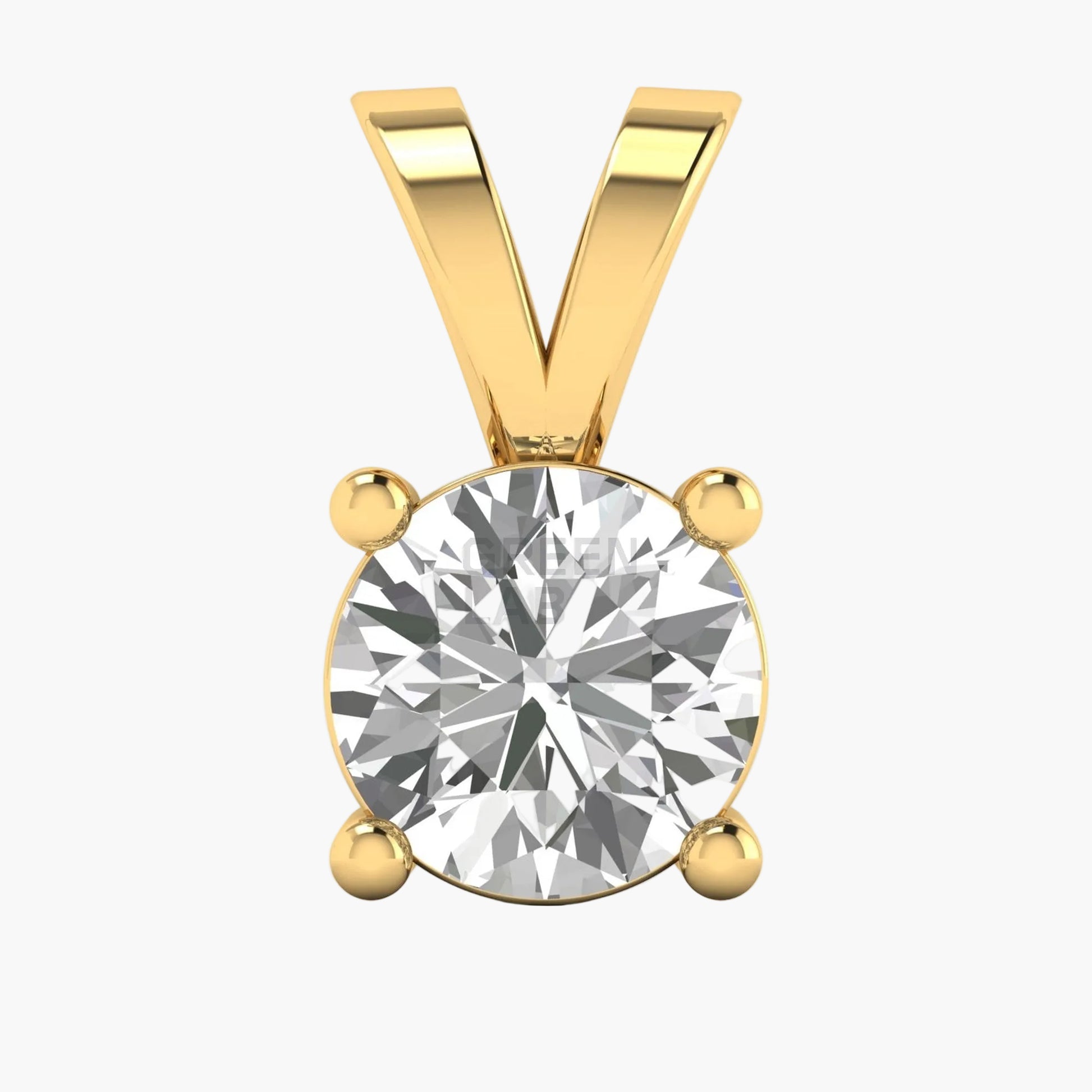 Gold pendant with a large diamond on a white background
