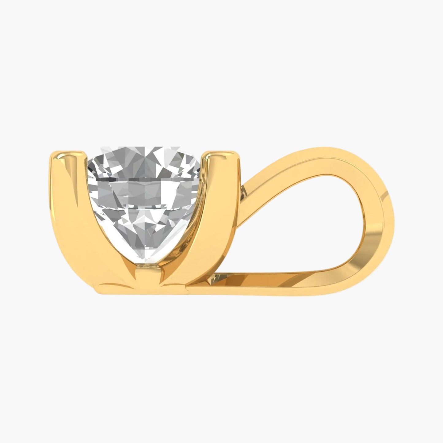 Gold ring with a clear gemstone on a white background
