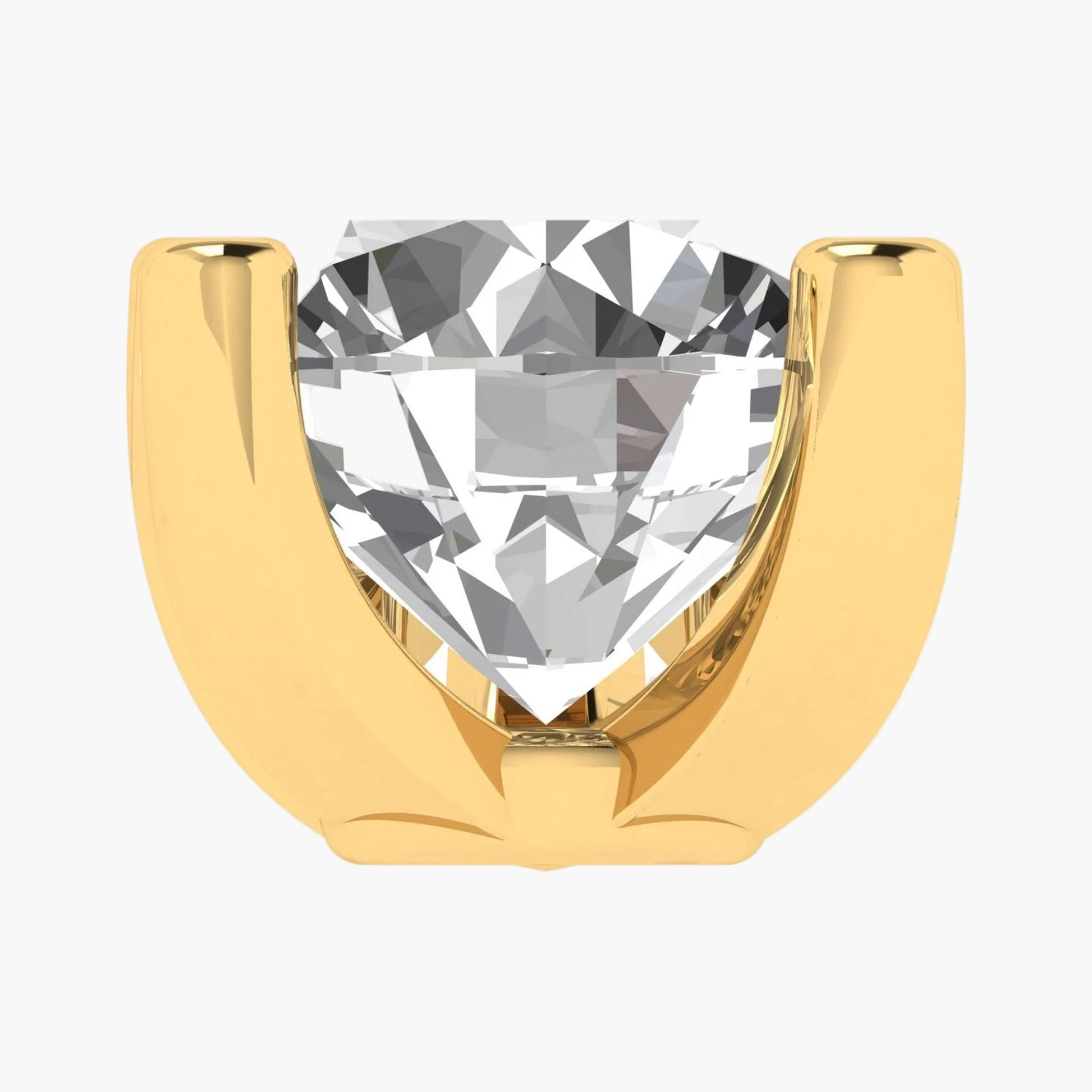 Gold earring with a clear gemstone on a white background