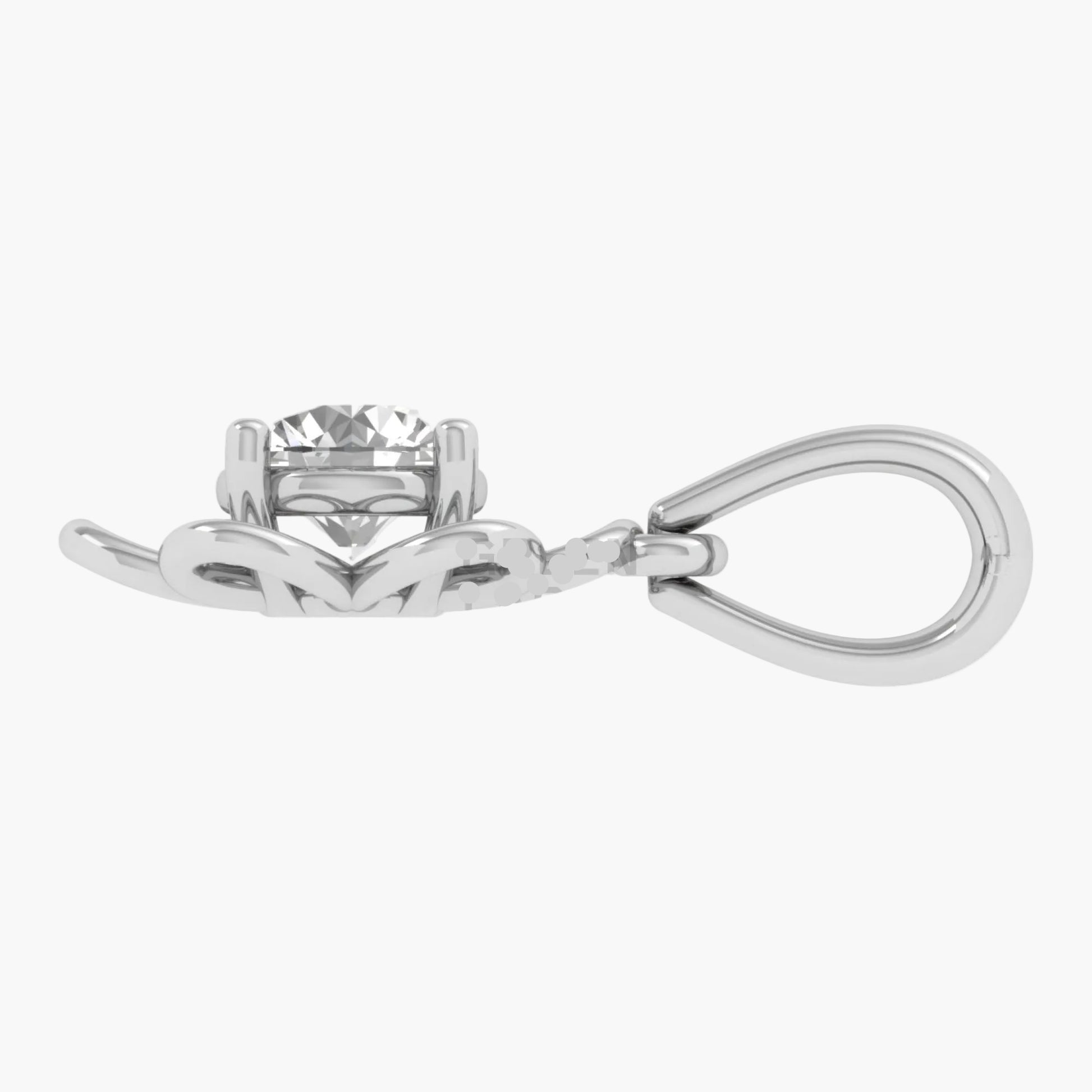 Silver earring with a central gemstone on a white background