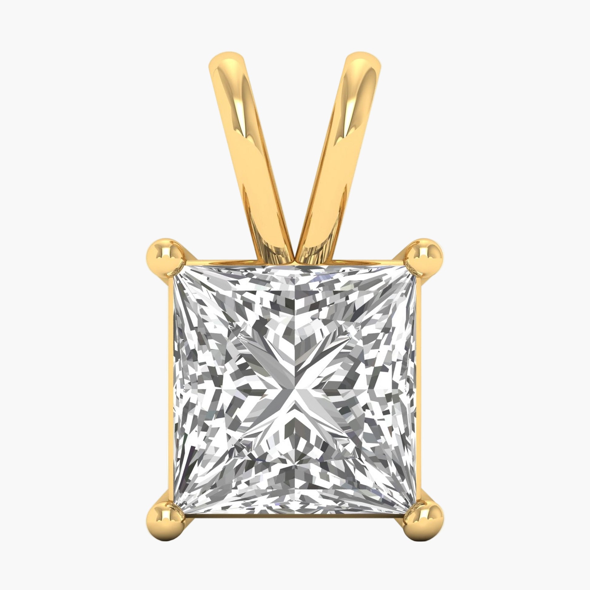 Gold pendant with a large diamond on a white background