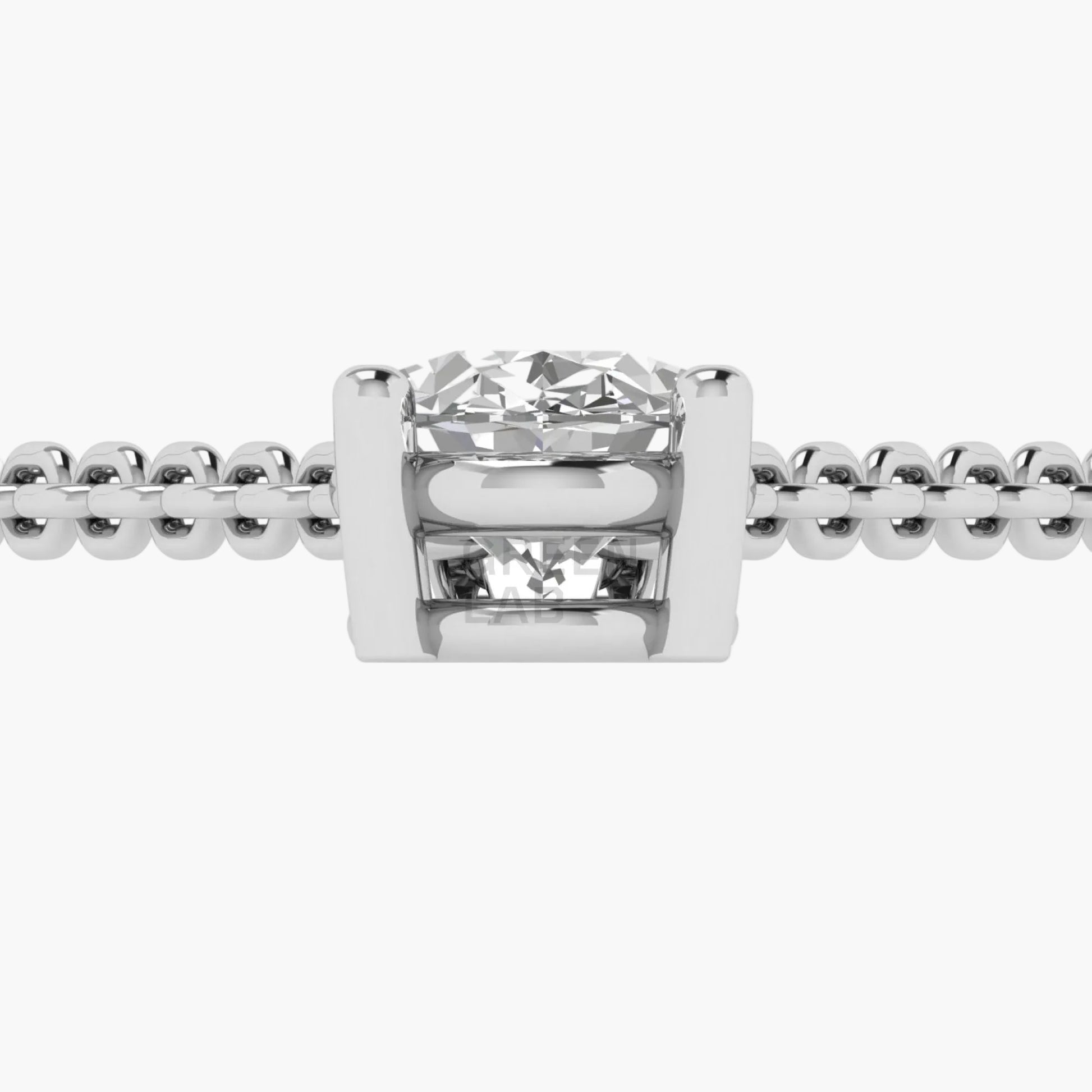 Close-up of a silver beaded bracelet with a clear gemstone on a white background