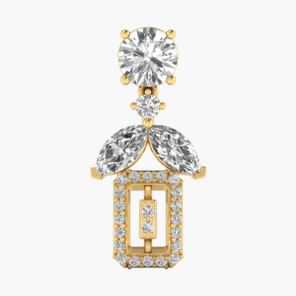 Gold earring with clear gemstones on a white background