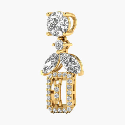 Gold earring with clear gemstones on a white background