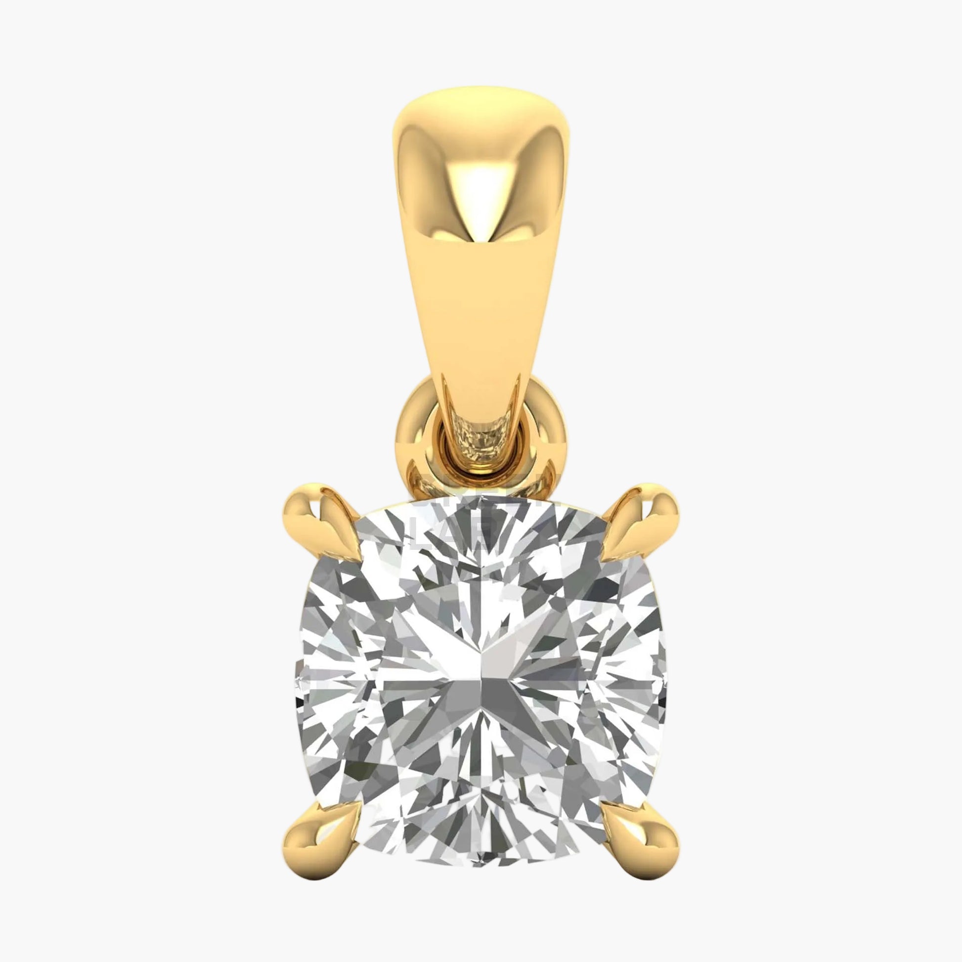 Gold pendant with a large diamond on a white background