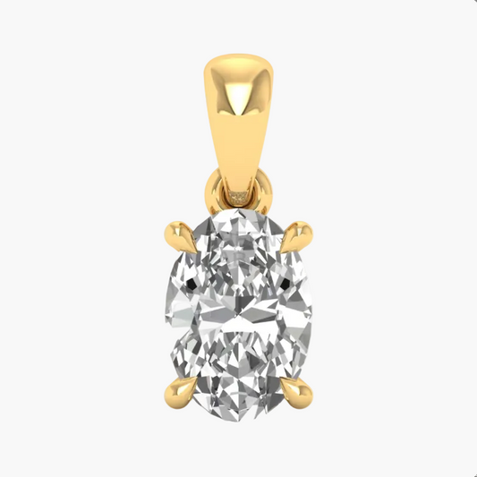 Gold pendant with a large clear gemstone on a white background