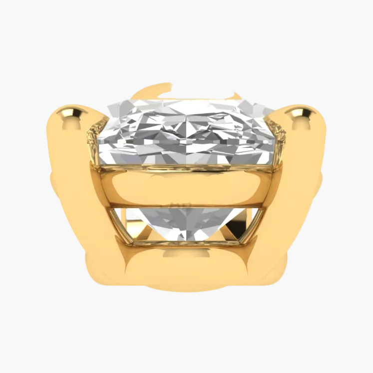 Gold ring with a large diamond and 'Green Lab' branding on a white background