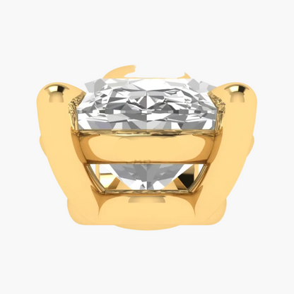 Gold ring with a large diamond and 'Green Lab' branding on a white background