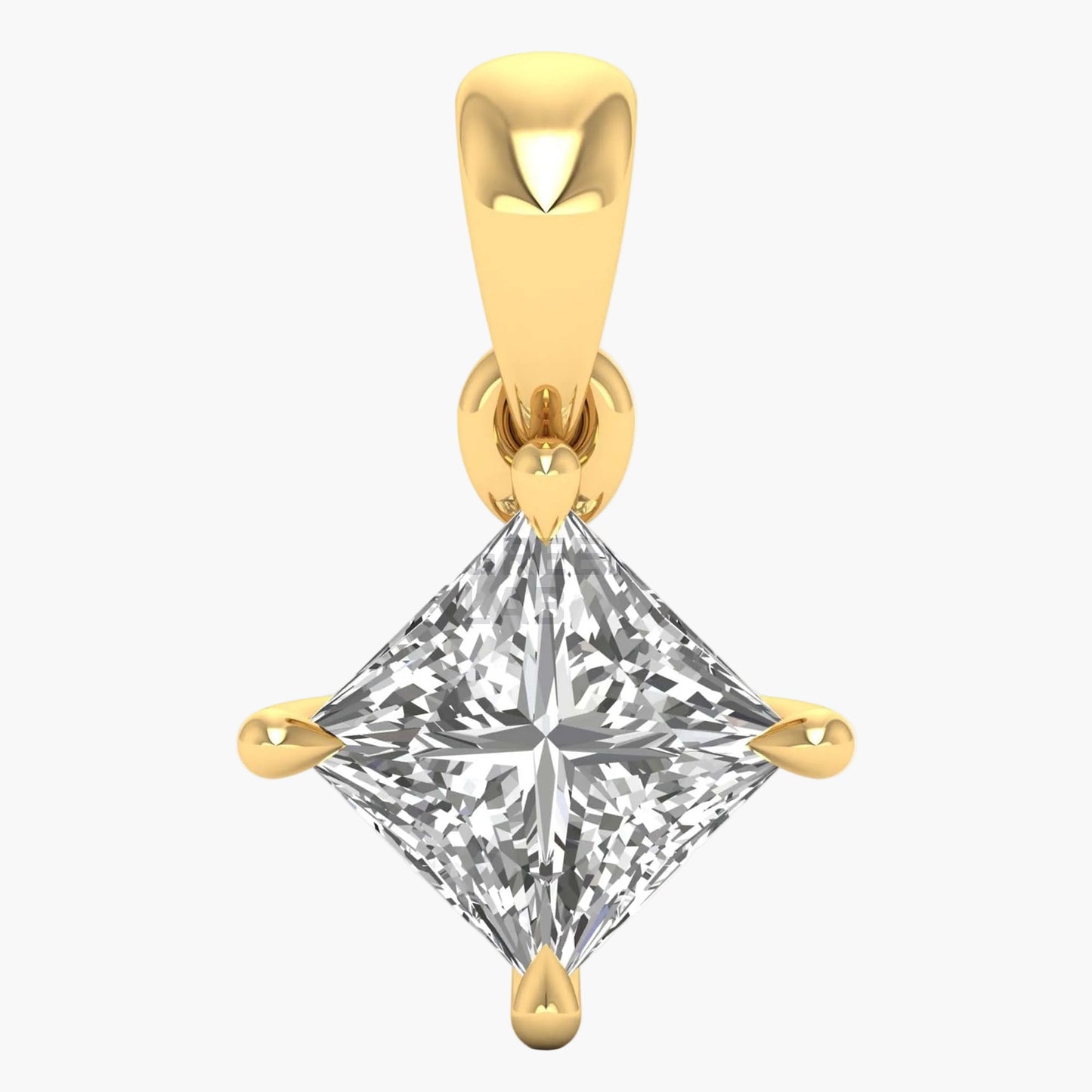 Gold pendant with a clear gemstone on a white background
