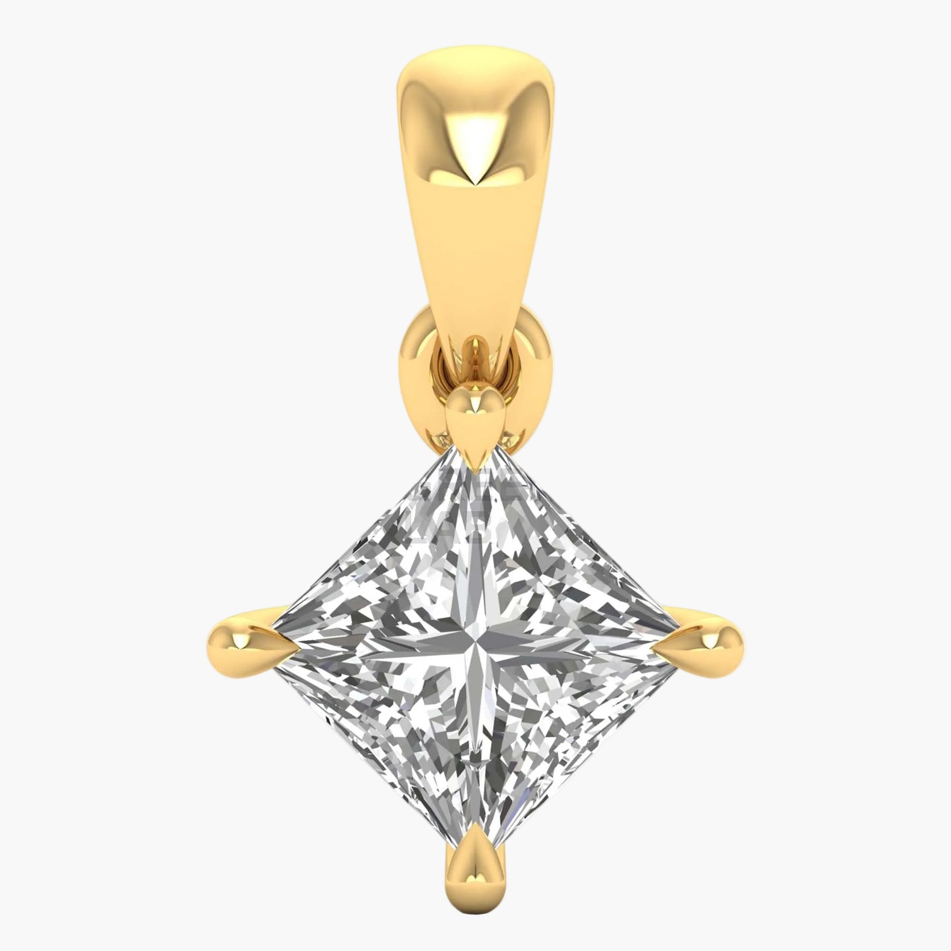 Gold pendant with a clear gemstone on a white background