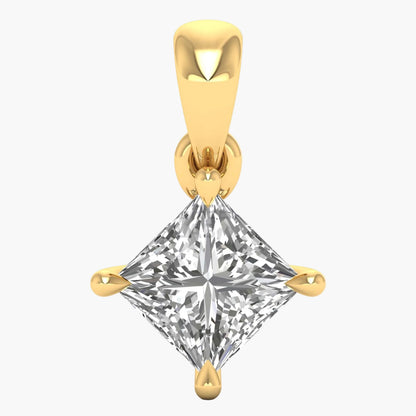 Gold pendant with a clear gemstone on a white background