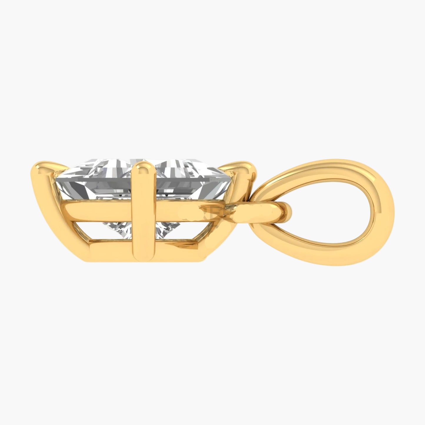 Gold pendant with a clear gemstone on a white background
