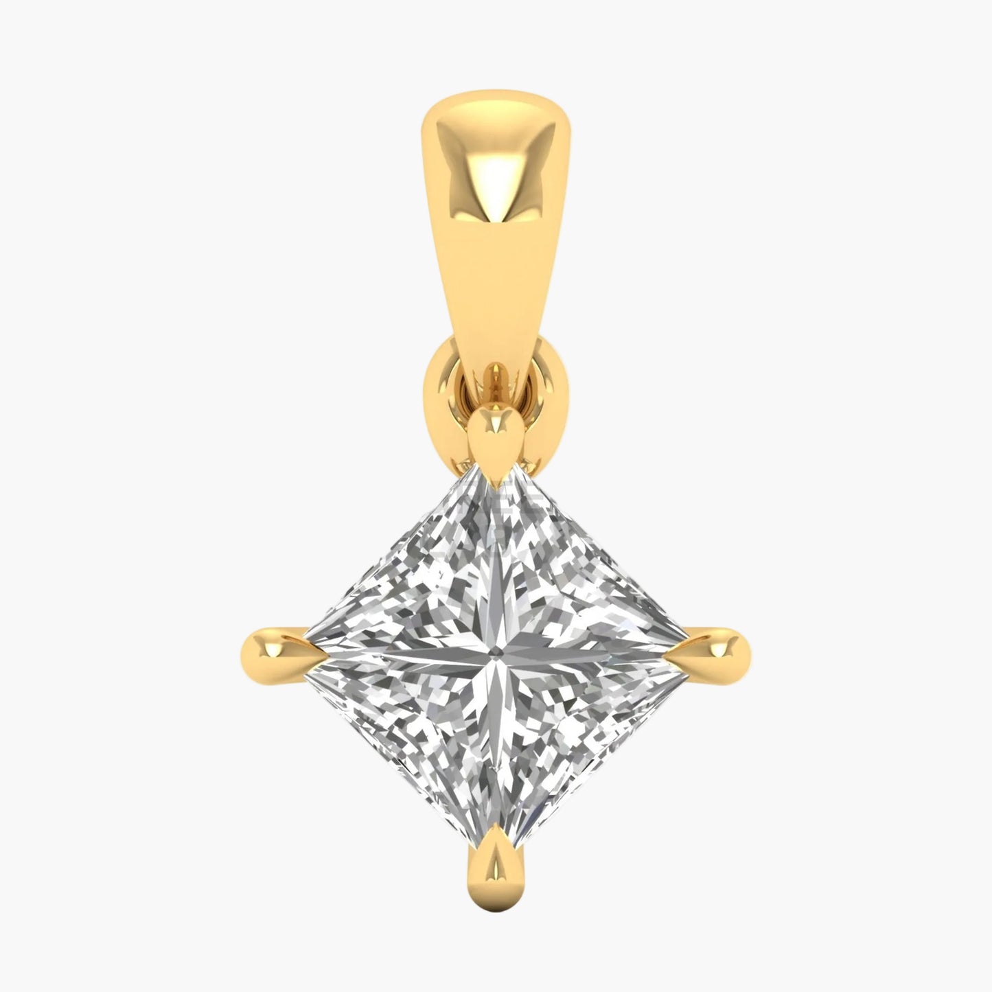 Gold pendant with a clear gemstone on a white background