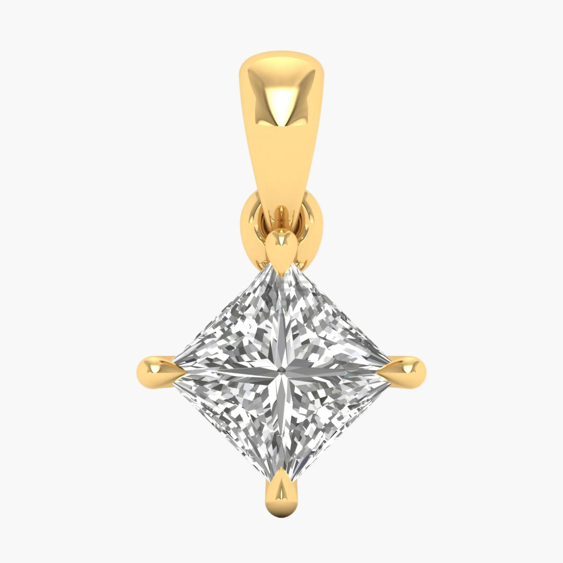 Gold pendant with a clear gemstone on a white background