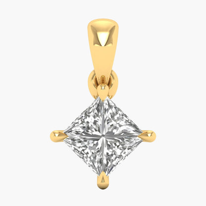 Gold pendant with a clear gemstone on a white background