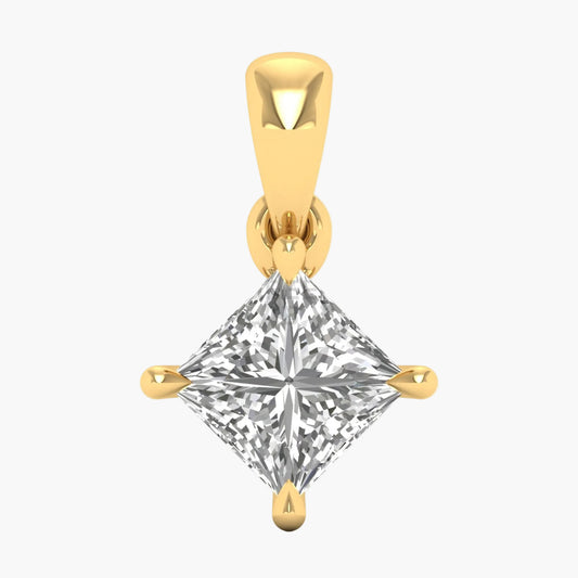 Gold pendant with a clear gemstone on a white background