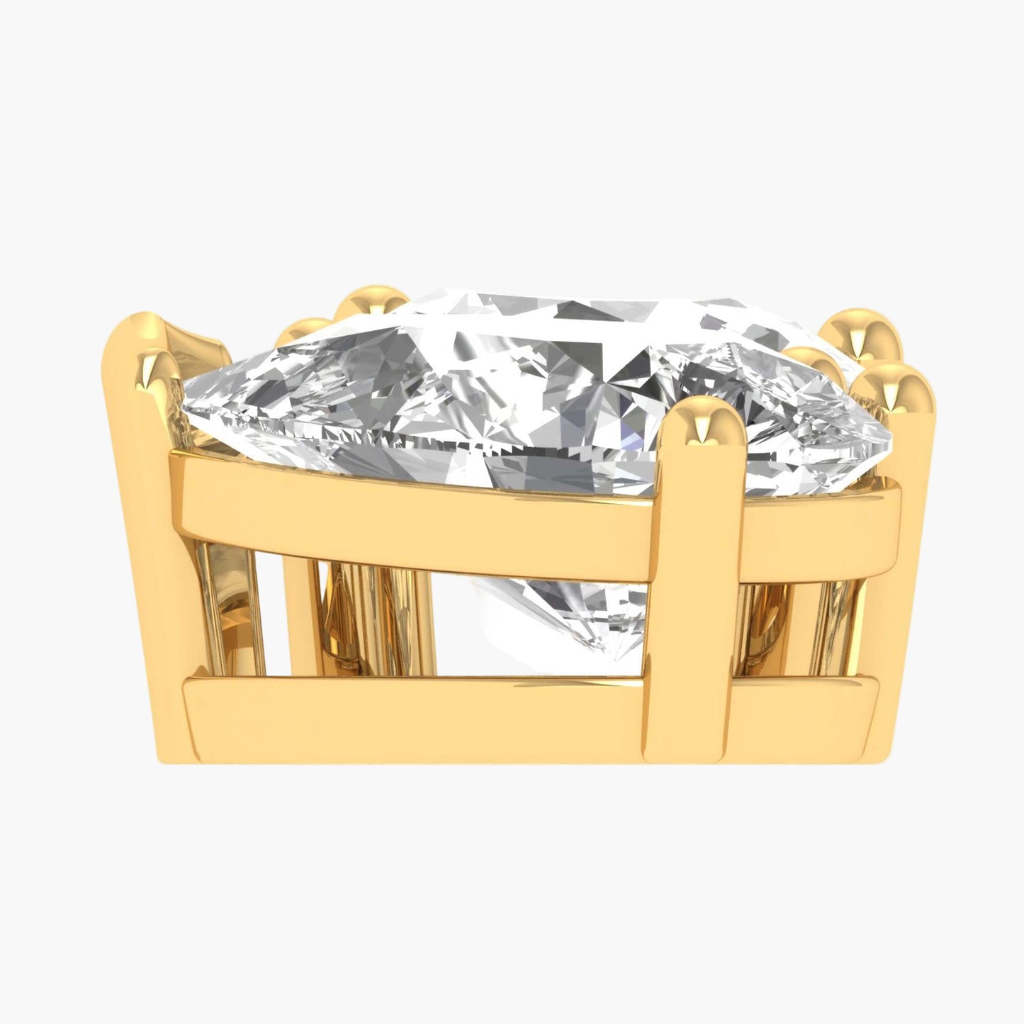 Gold ring with a large diamond on a white background