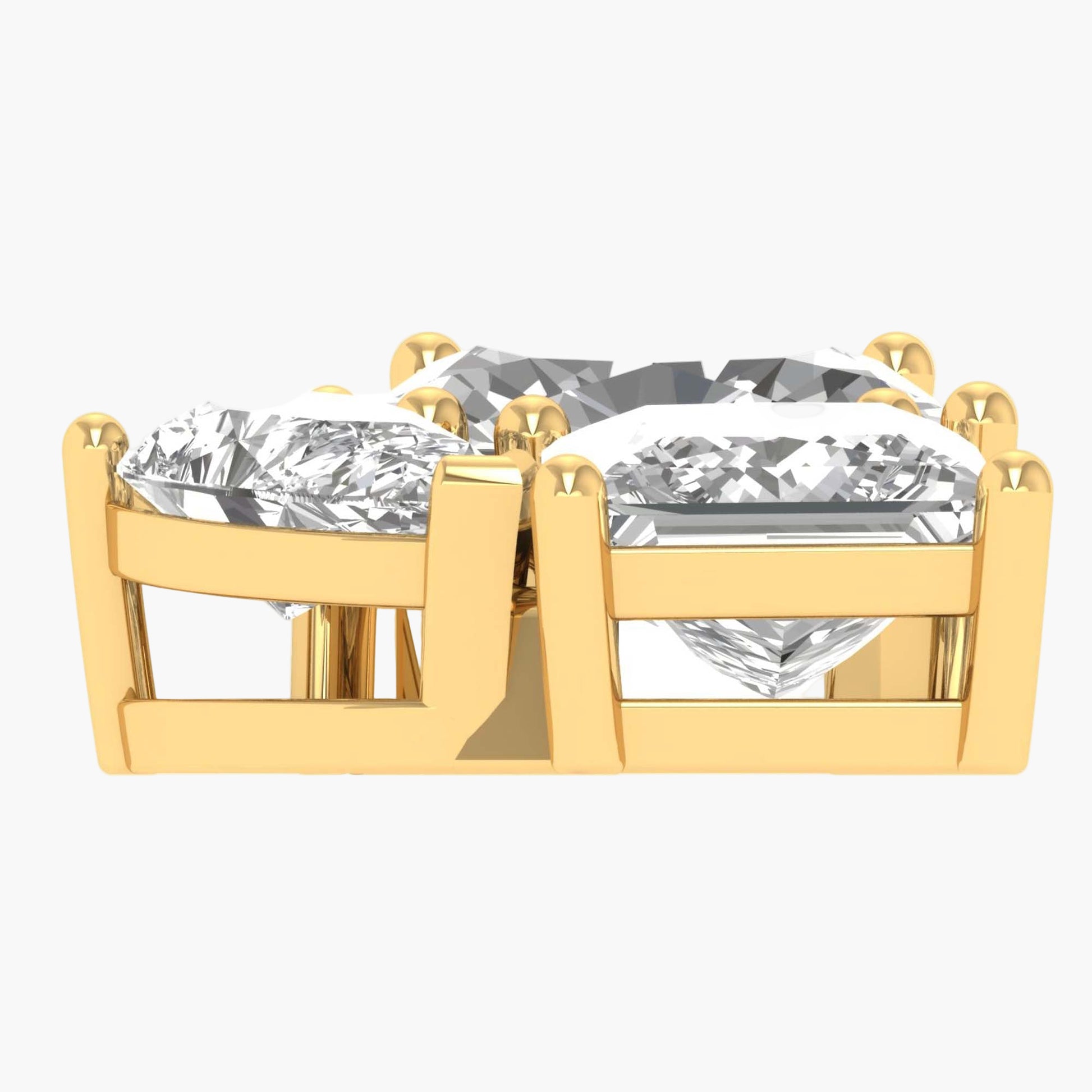 Gold earrings with clear gemstones on a white background