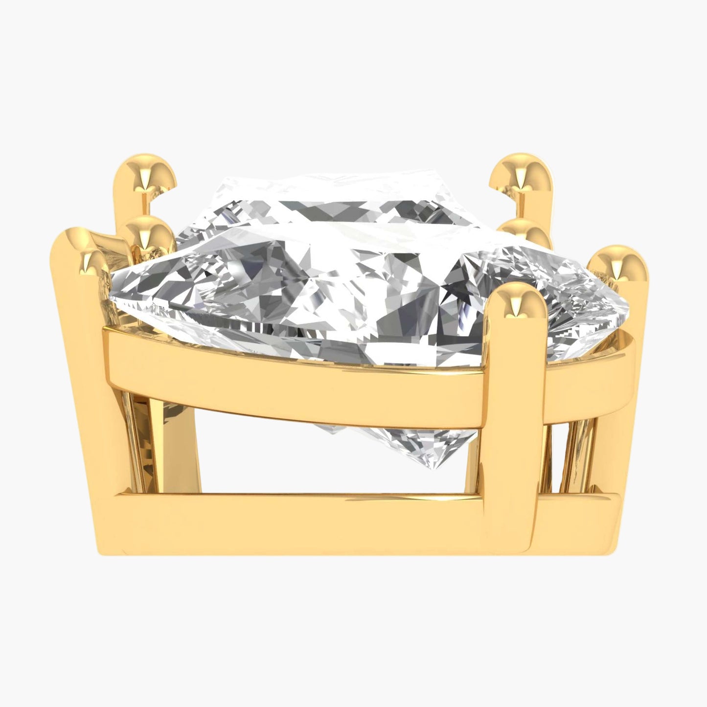 Gold ring with a large diamond on a white background