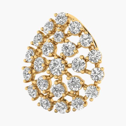 Gold earring with clear gemstones on a white background