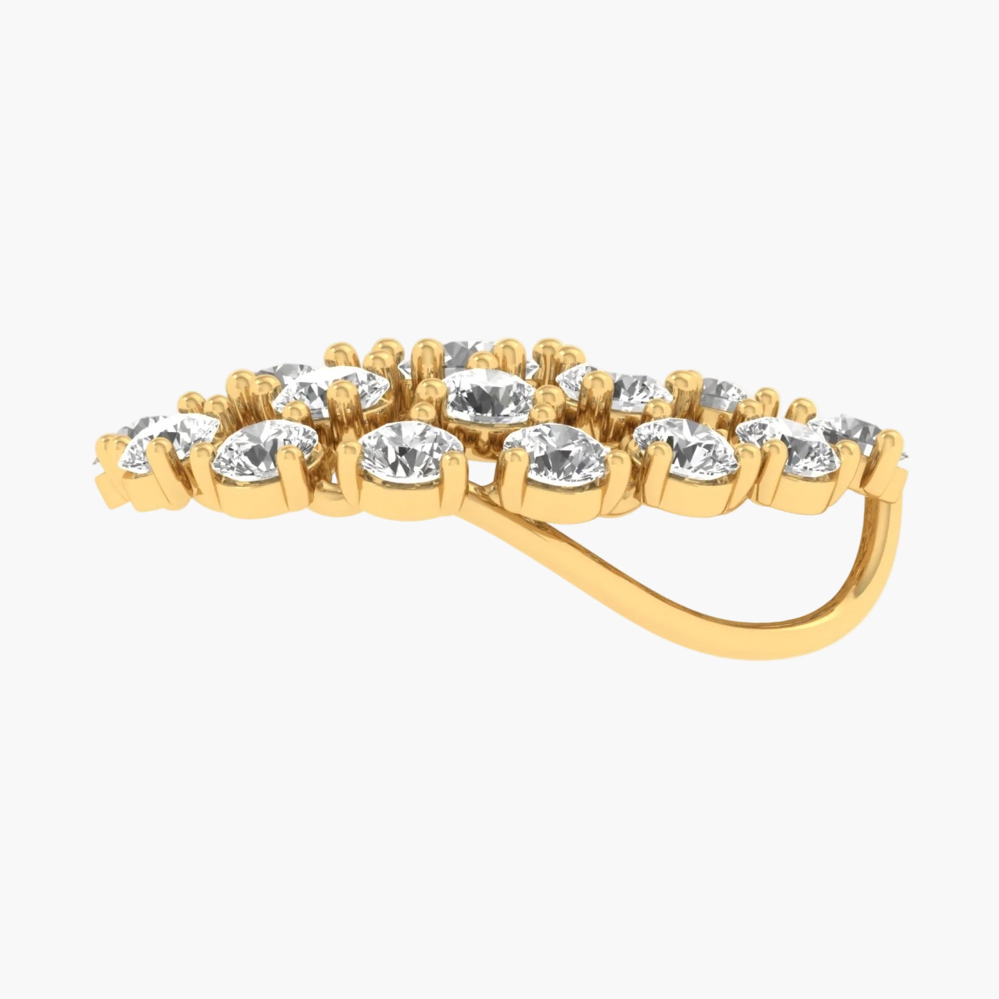Gold ring with embedded diamonds on a white background