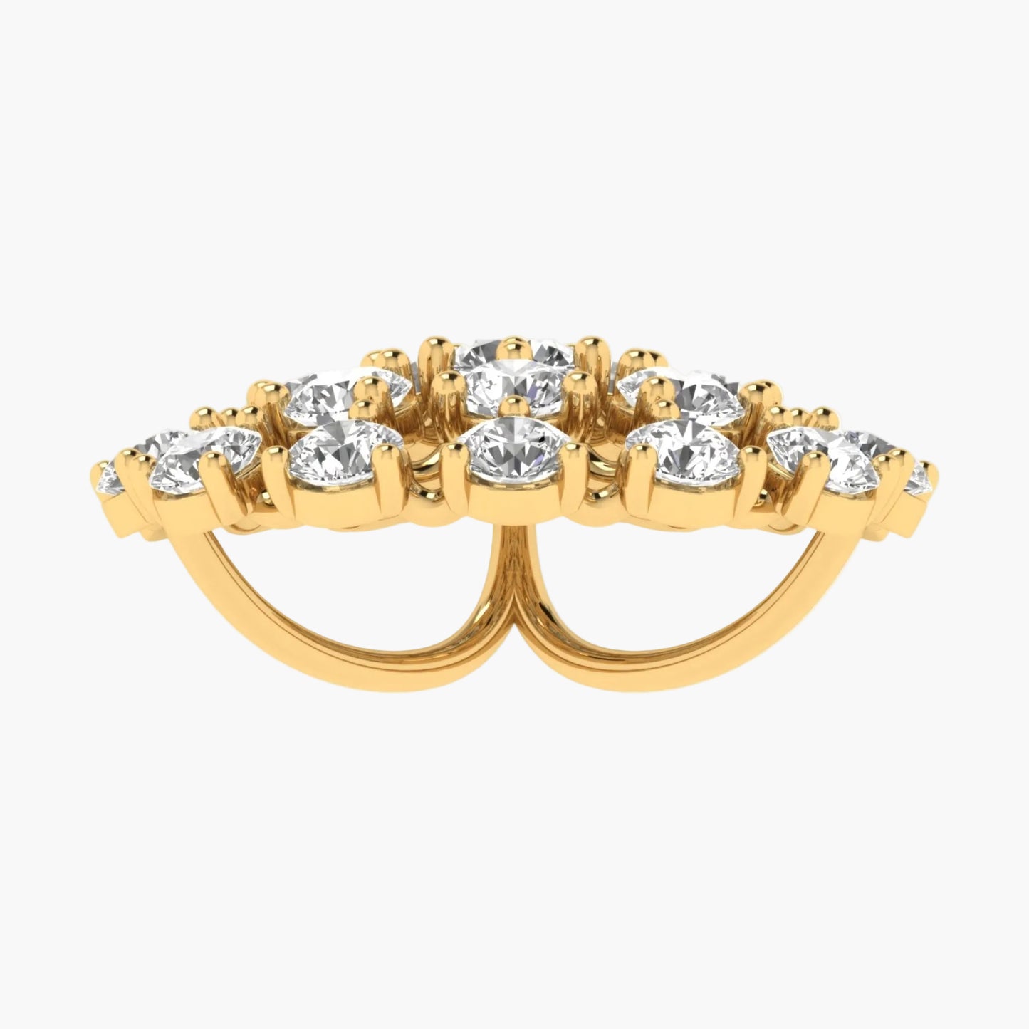 Gold ring with embedded diamonds on a white background