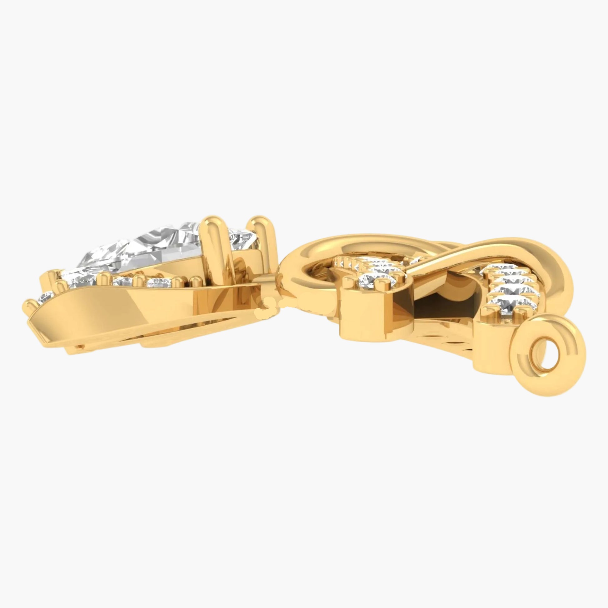 Gold ring with diamond accents on a white background