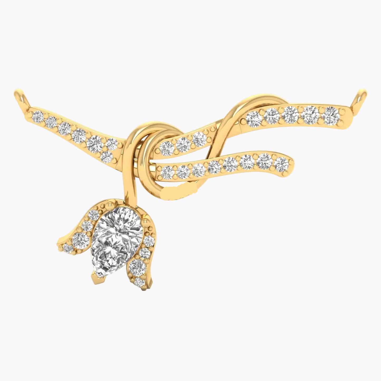 Gold necklace with diamond accents on a white background