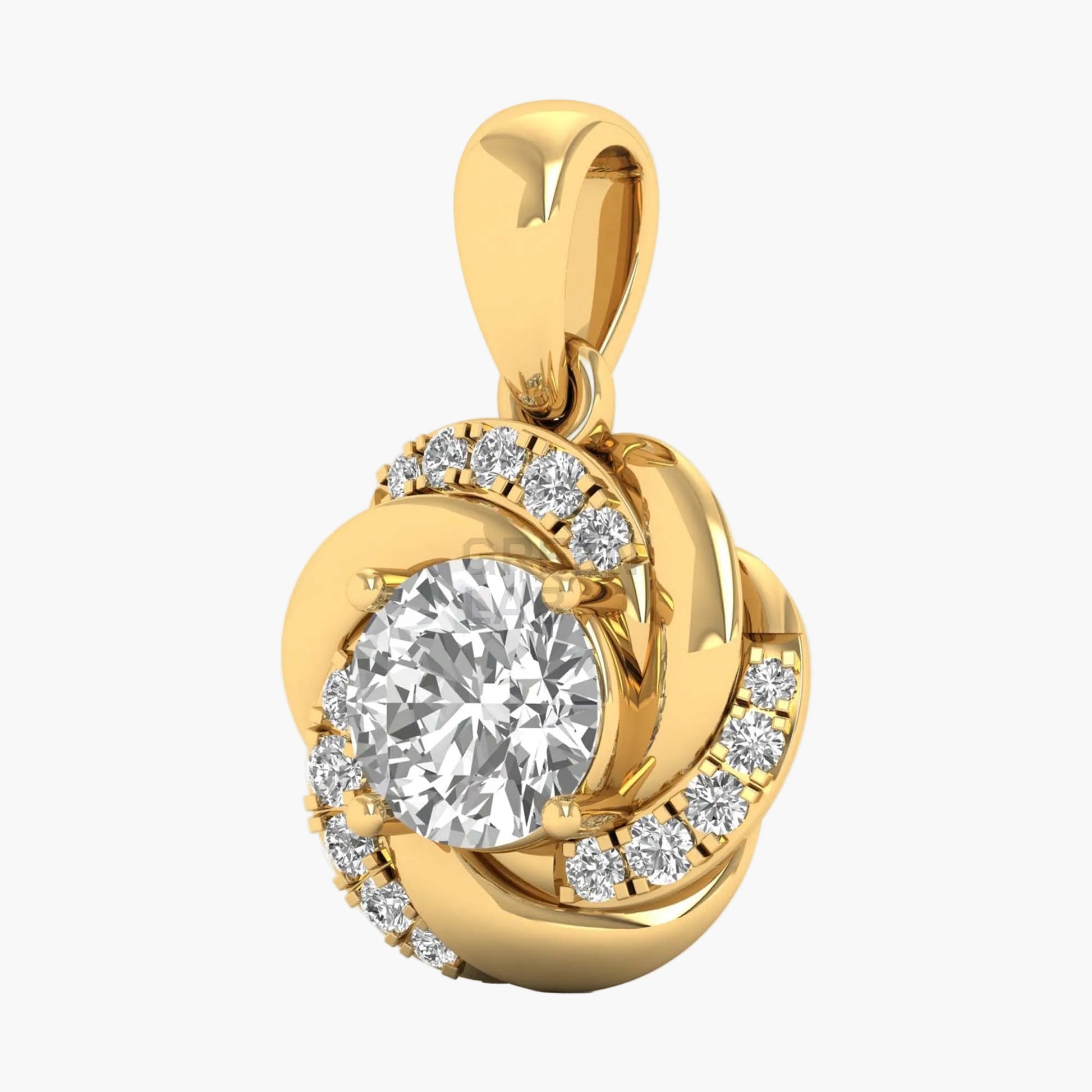 Gold pendant with a large central gemstone and smaller stones on a white background