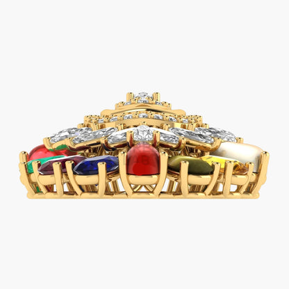 Gold ring with gemstones on a white background