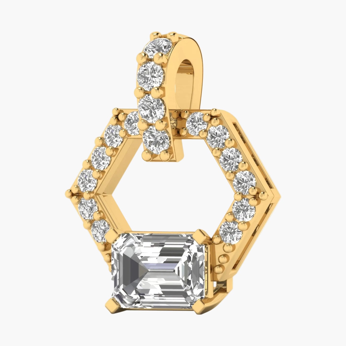 Gold pendant with a large central gemstone and smaller stones around on a white background, branded 'Green Lab'.