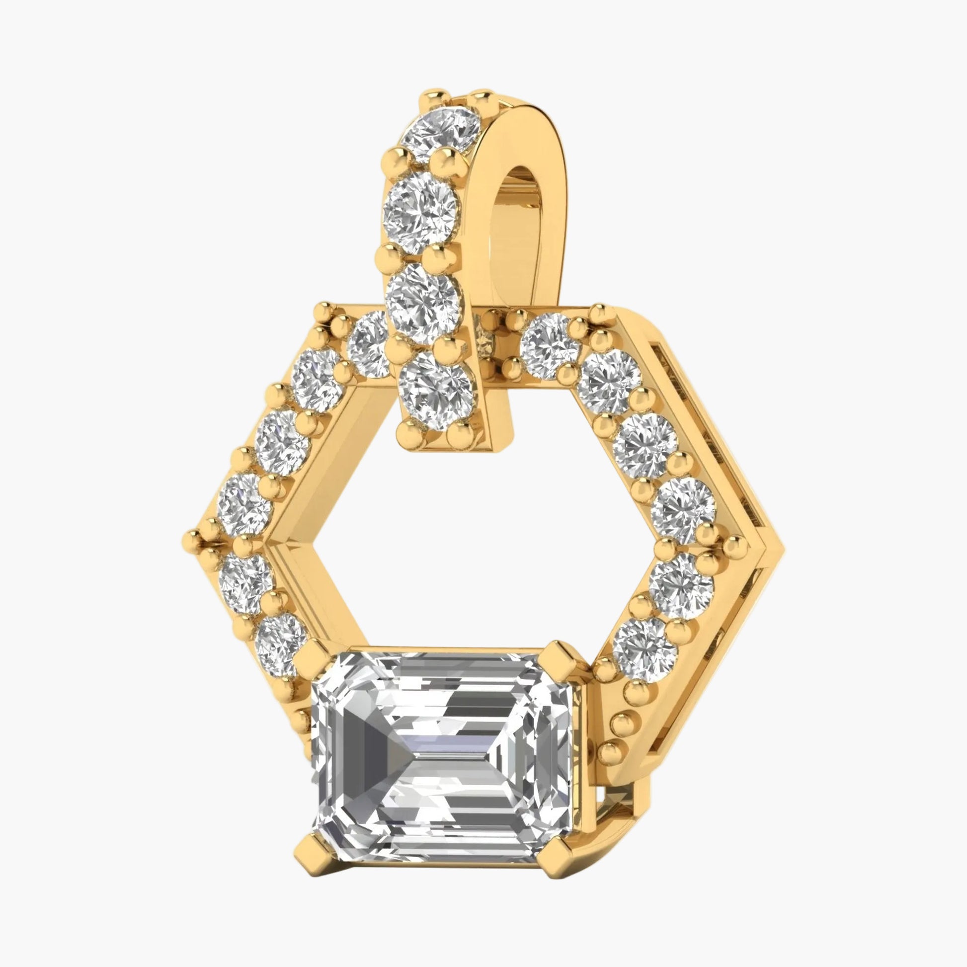 Gold pendant with a large central gemstone and smaller stones around on a white background, branded 'Green Lab'.