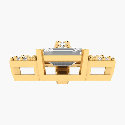 Gold necklace with a rectangular pendant on a white background