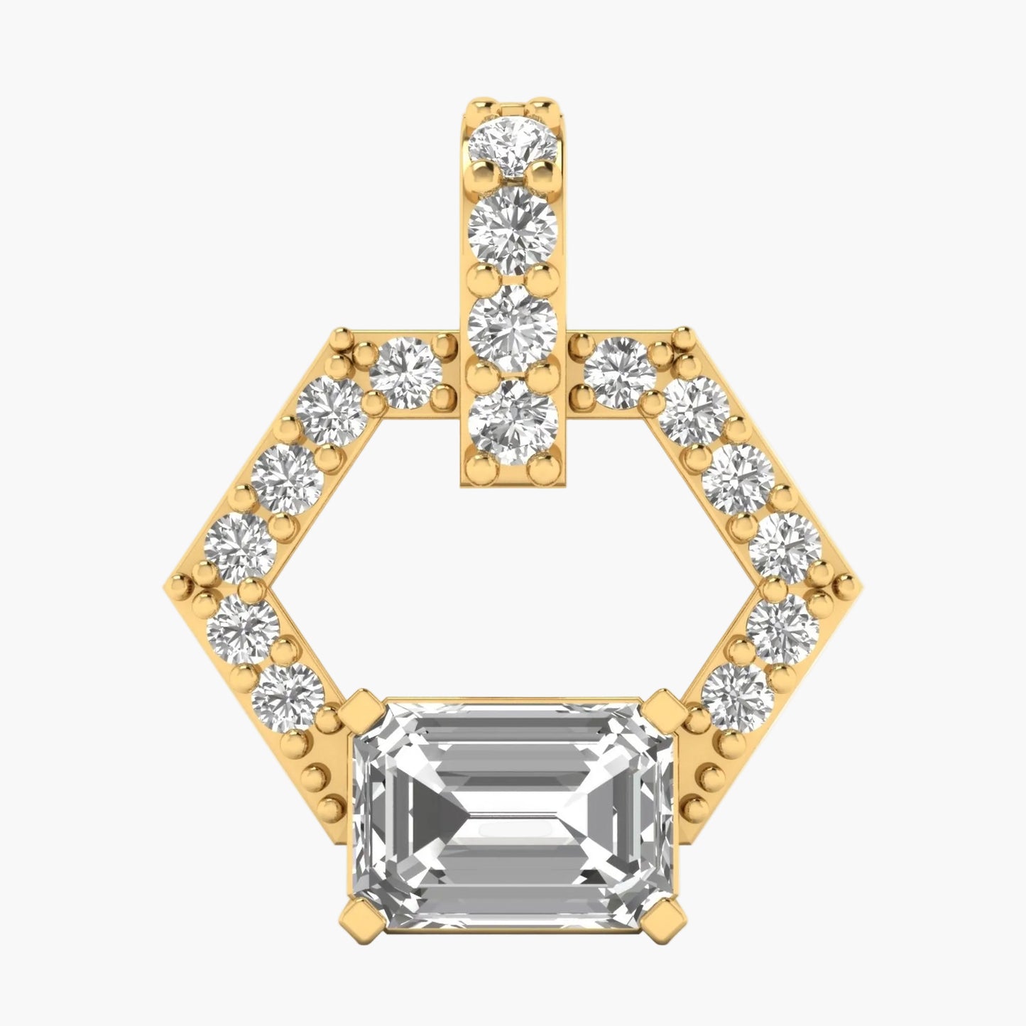 Gold and diamond earring with 'Green Lab' branding on a white background