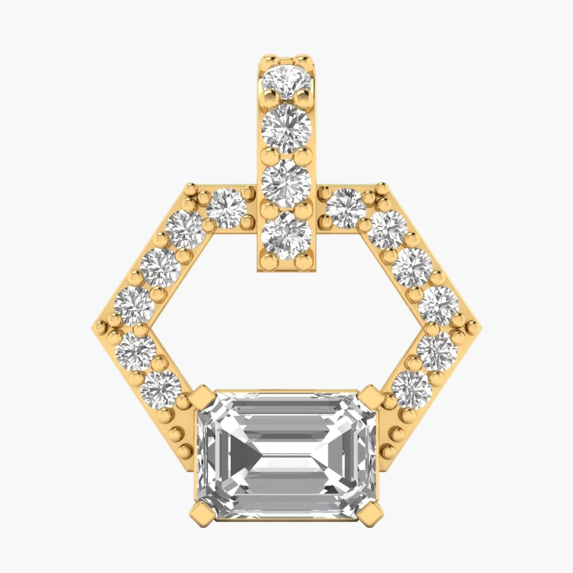 Gold and diamond earring with 'Green Lab' branding on a white background