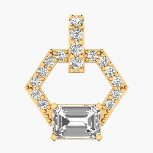 Gold and diamond earring with 'Green Lab' branding on a white background