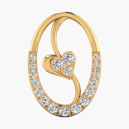 Gold earring with heart design and diamond accents on a white background